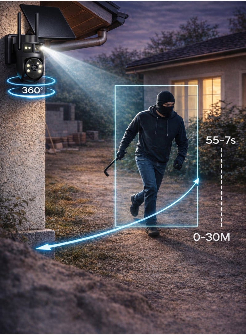 أنا أرى كاميرا مراقبة خارجية تعمل بالطاقة الشمسية بدقة 8 ميجابكسل، تدعم شبكة الجيل الرابع LTE، عدسة مزدوجة بدقة 2K، رؤية مزدوجة، تحكم PTZ بزاوية 360 درجة، تسجيل متواصل على مدار الساعة، تتبع بشري بالذكاء الاصطناعي، كشف حركة بالأشعة تحت الحمراء، رؤية ليلية ملونة، صوت ثنائي الاتجاه، مقاومة للماء والغبار بمعيار IP66، شريحة SIM مدمجة وبيانات تجريبية متضمنة - Image 3